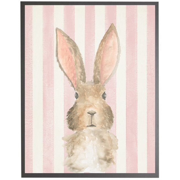 rectangle art print watercolor baby bunny rabbit grey wood frame pink stripes