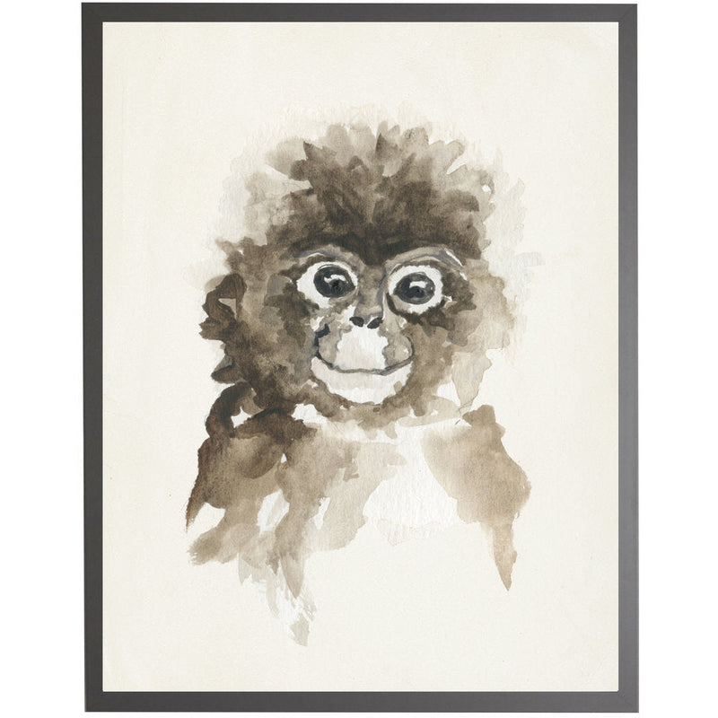 rectangle art print watercolor baby monkey grey wood frame