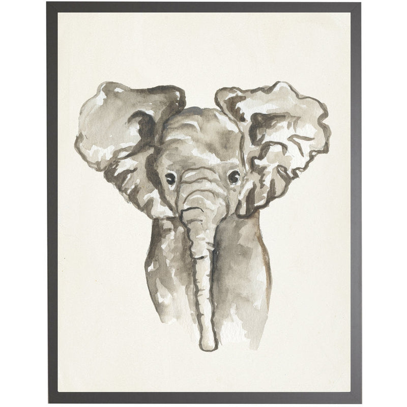 rectangle art print watercolor baby elephant grey wood frame