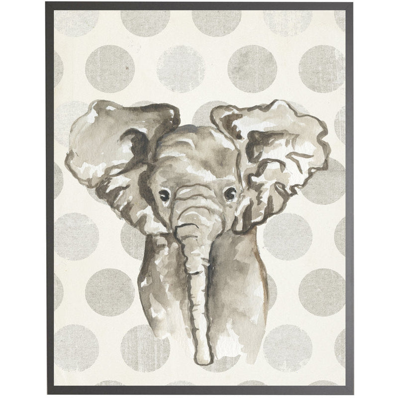rectangle art print watercolor baby elephant grey wood frame grey dots