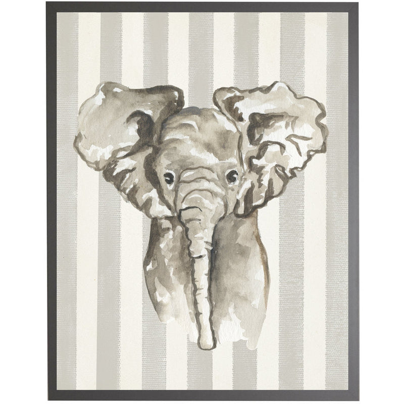 rectangle art print watercolor baby elephant grey wood frame grey stripes