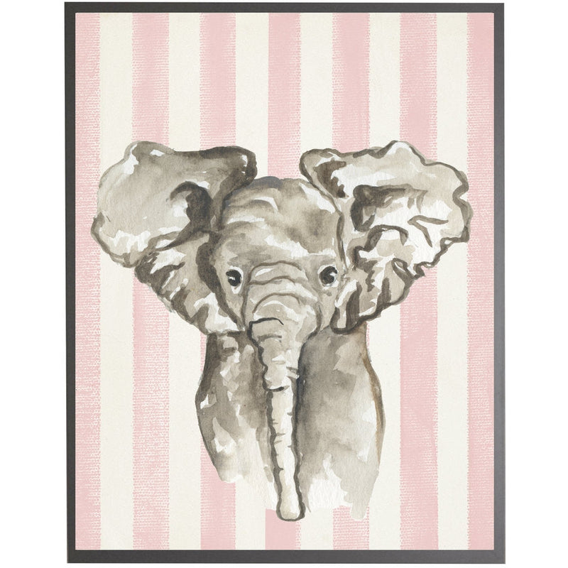 rectangle art print watercolor baby elephant grey wood frame pink stripes