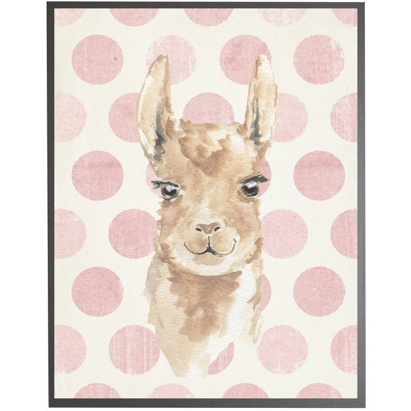 rectangle art print watercolor baby llama grey wood frame pink dots