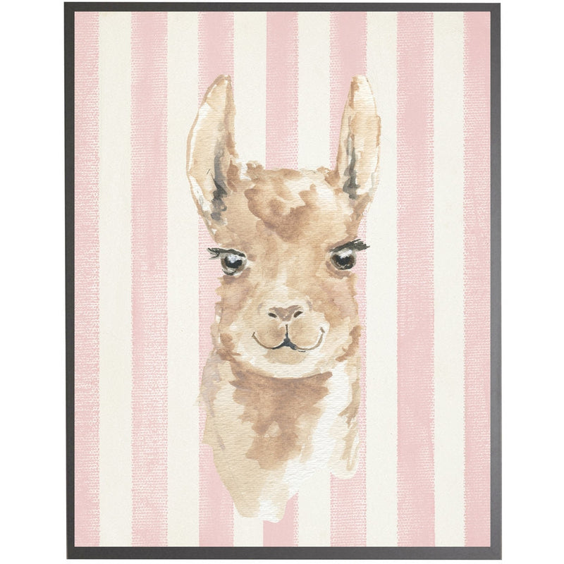 rectangle art print watercolor baby llama grey wood frame pink stripes