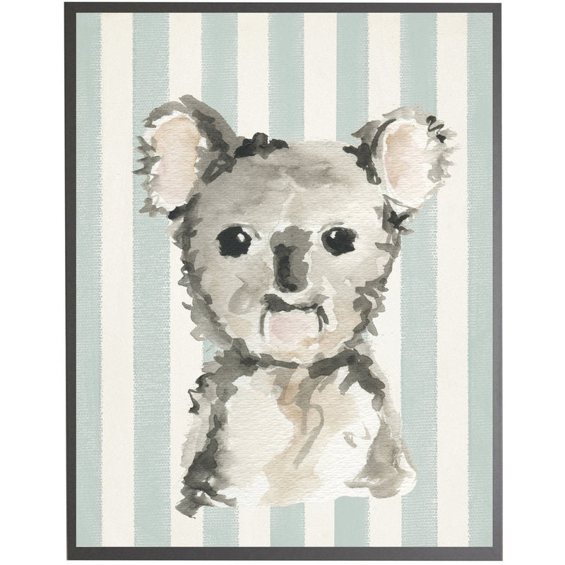 rectangle art print watercolor baby koala bear grey wood frame blue stripes