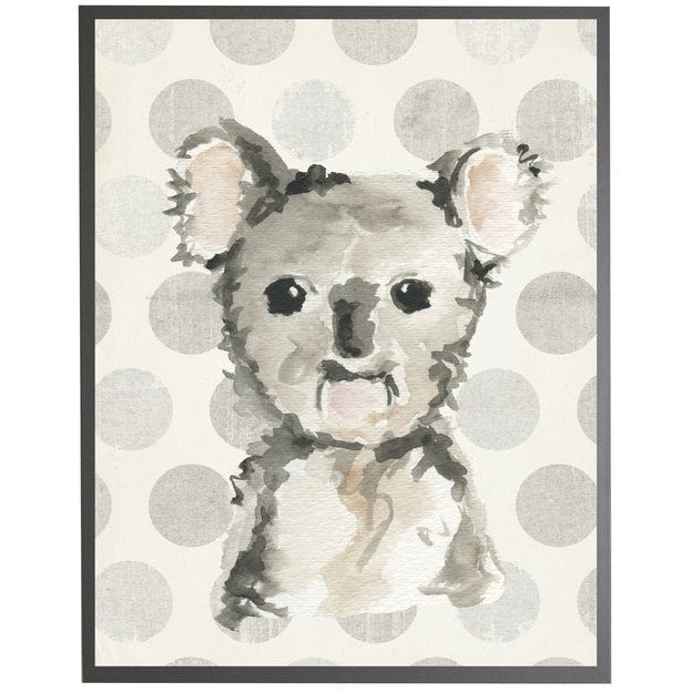 rectangle art print watercolor baby koala bear grey wood frame dots