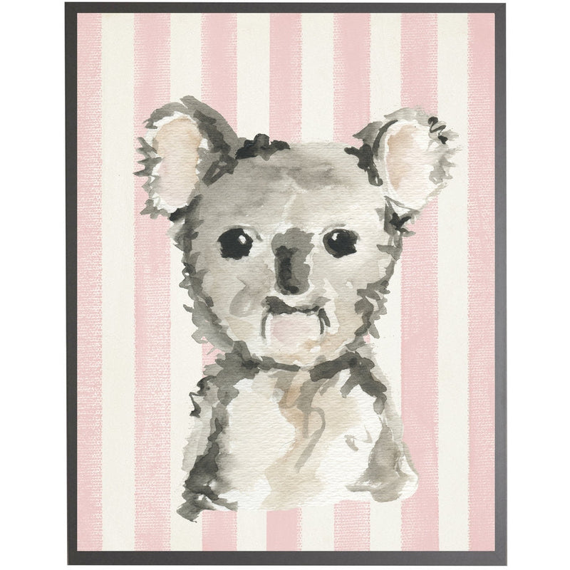 rectangle art print watercolor baby koala bear grey wood frame pink stripes
