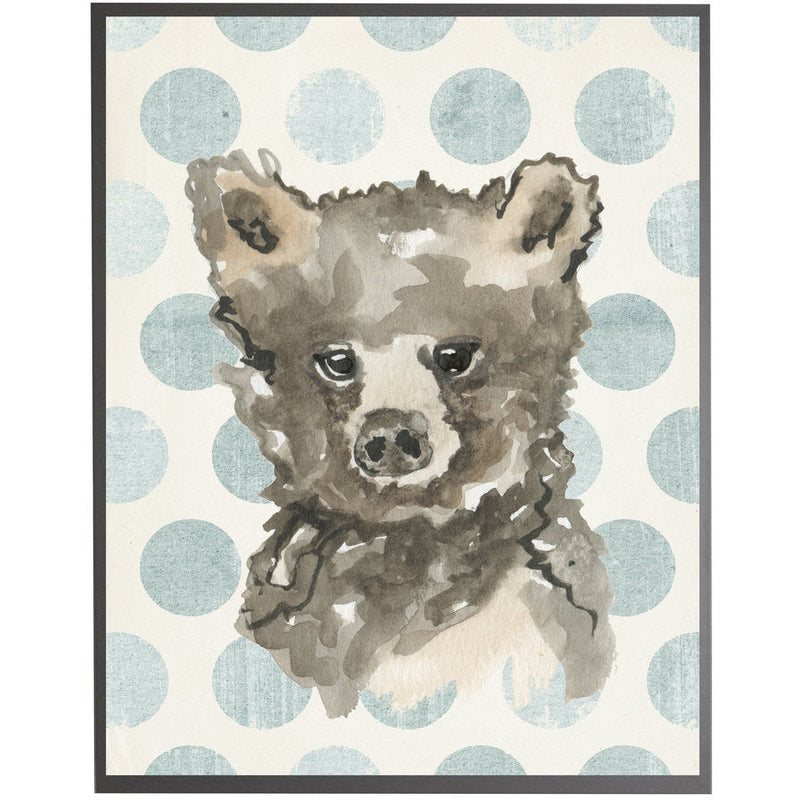 rectangle art print watercolor baby bear grey wood frame blue dots