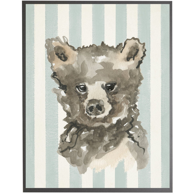 rectangle art print watercolor baby bear grey wood frame blue stripes