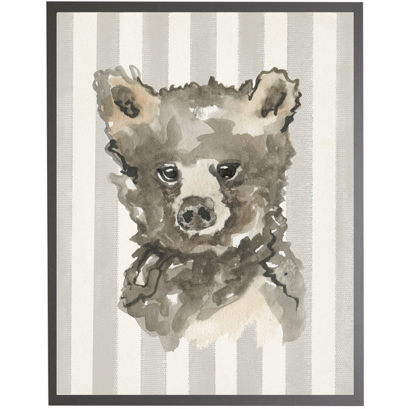 rectangle art print watercolor baby bear grey wood frame grey stripes