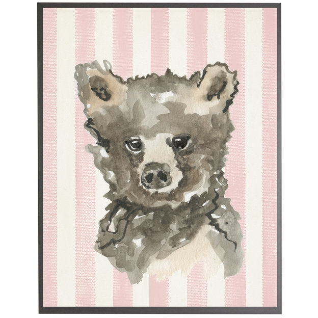 rectangle art print watercolor baby bear grey wood frame pink stripes