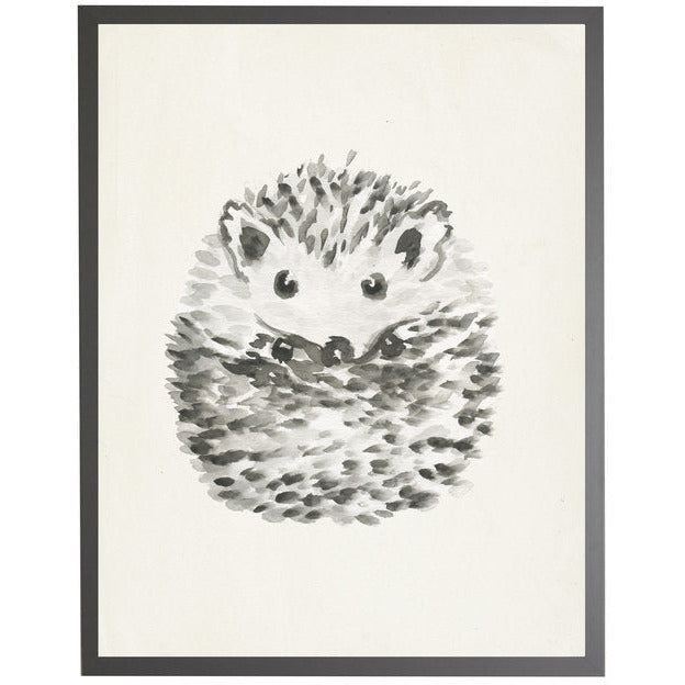 rectangle art print watercolor baby hedgehog grey wood frame
