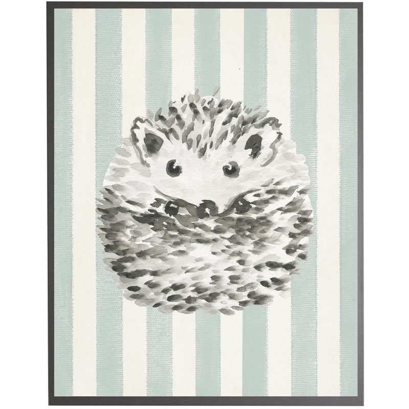 rectangle art print watercolor baby hedgehog grey wood frame blue stripes