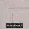 The "WINTER GREY" light grey cabinet door pairs well with Phillips Scott Regent Queen Caned Headboard finishes.