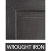 A sample of dark gray paint labeled "Wrought Iron," perfect for those seeking customization in their home's aesthetic, especially when paired with the hand-finished Cavalier Round Dining Table - 72" by Phillips Scott.