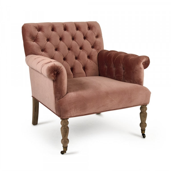 arm chair tufted velvet rose blush oak