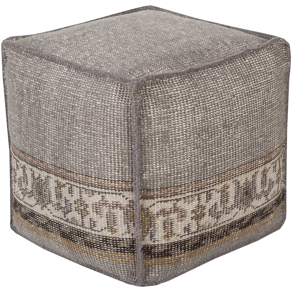 Wool Pouf Ottoman Gray