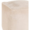 The Surya Cotton Velvet Beige Pouf features a soft fabric surface with stitched seams and a removable cover.
