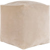 Surya's Cotton Velvet Beige Pouf, cube-shaped, placed against a plain white background.