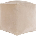 Surya's Cotton Velvet Beige Pouf, cube-shaped, placed against a plain white background.