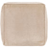 Surya's Cotton Velvet Beige Pouf features soft fabric texture, subtle stitching, and a removable cover.