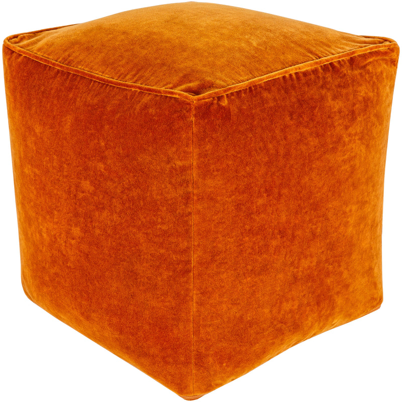 pouf square orange cotton velvet