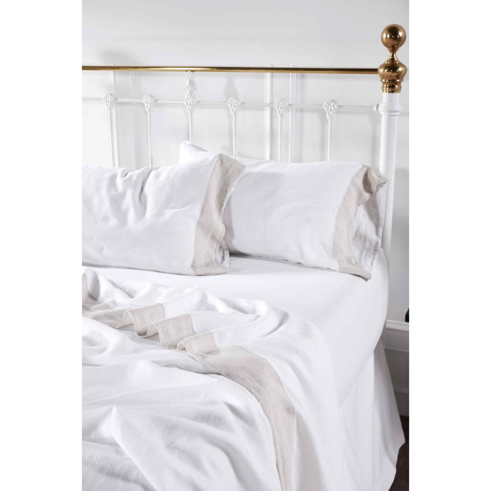 white beige border linen sheets