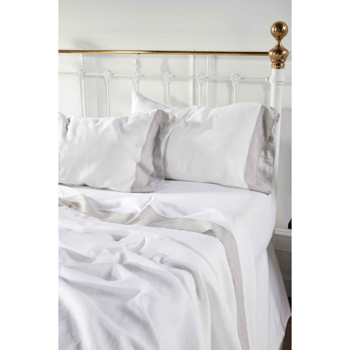 Luxury European Linen Sheet Sets - White + Grey Mist