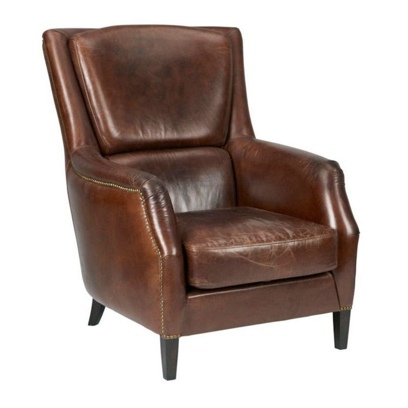 Brown leather gold studded chair