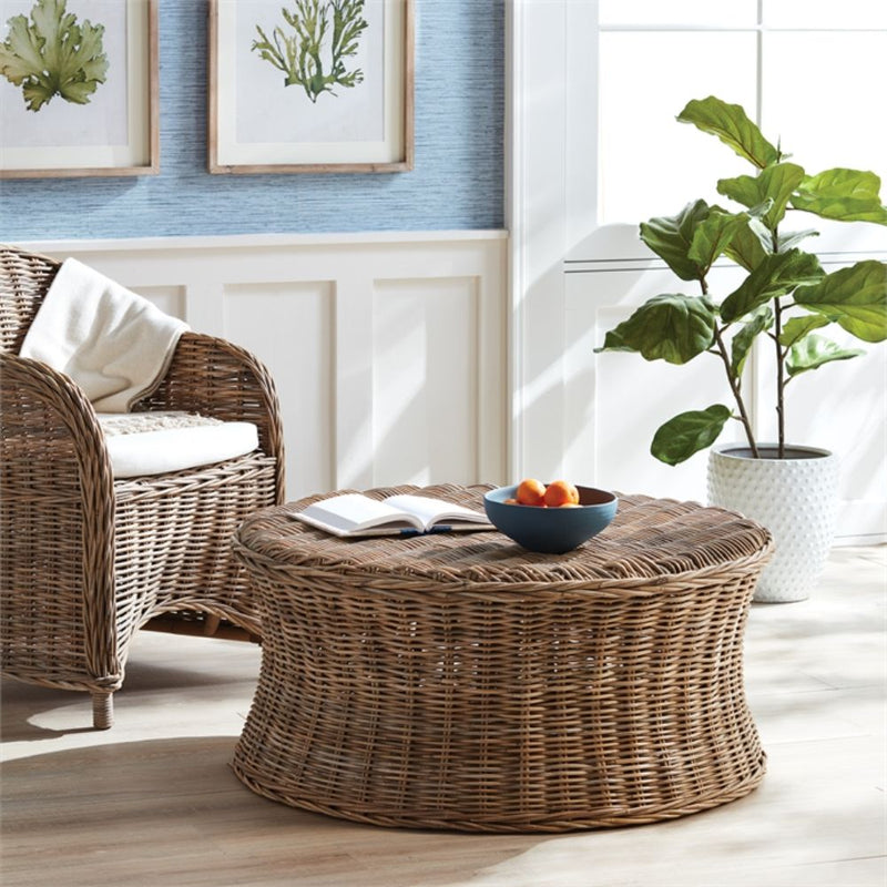 round concave sides gray brown rattan coffee table 