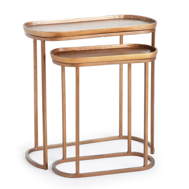 antique brass finished cast aluminum oval nesting tables 