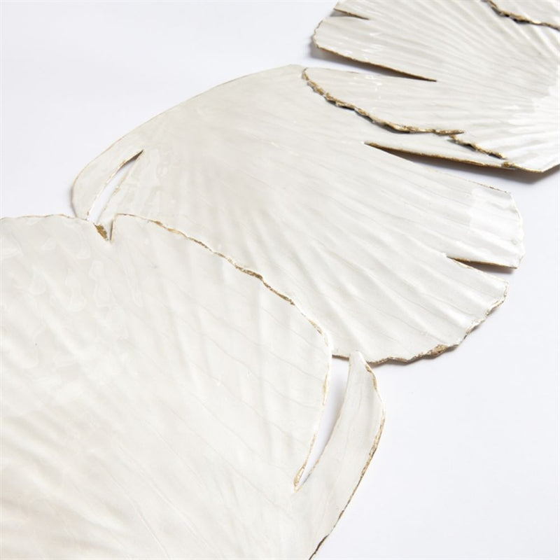 white metal palm leaf table runner gold edge