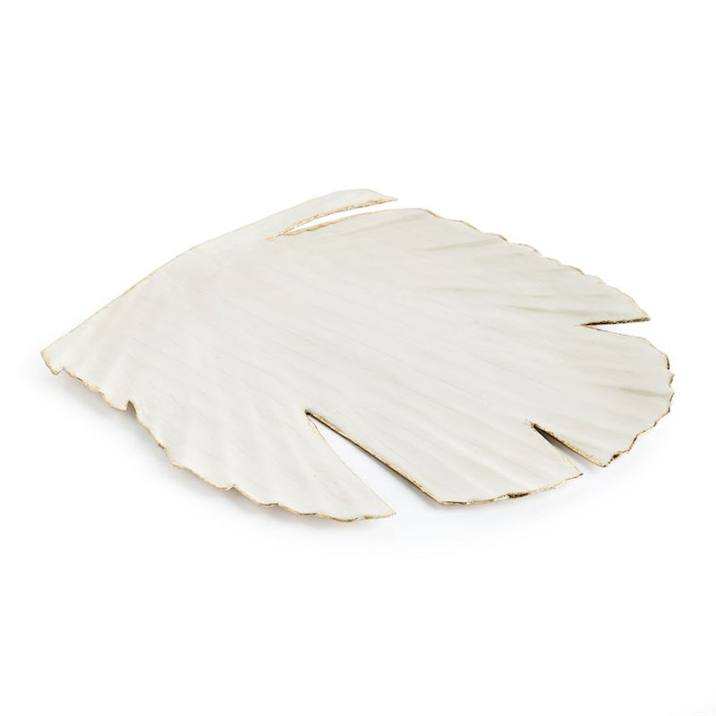 white metal palm leaf charger gold edge