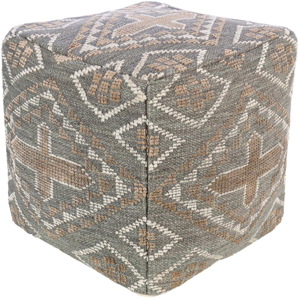 pouf square grey taupe ivory wool