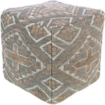 pouf square grey taupe ivory wool