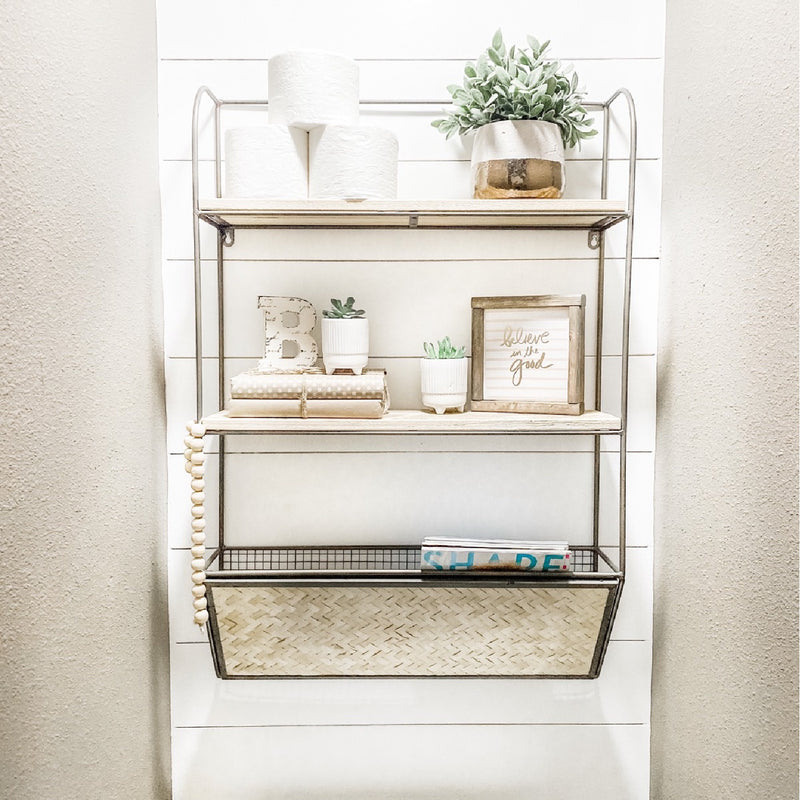 Wall Shelf - Metal + Wood + Bamboo Magazine Rack
