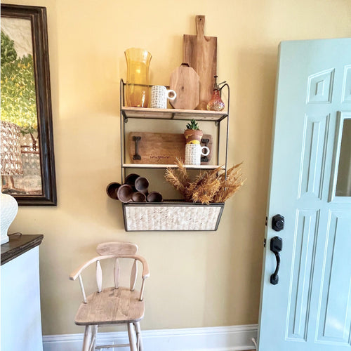 Wall Shelf - Metal + Wood + Bamboo Magazine Rack