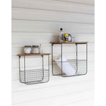 Wall Shelf - Wire Baskets - Recycled Wood - Set of 2